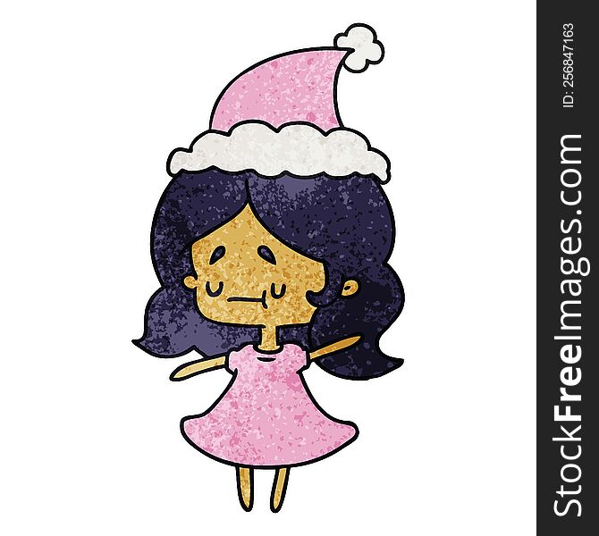 hand drawn christmas textured cartoon of kawaii girl