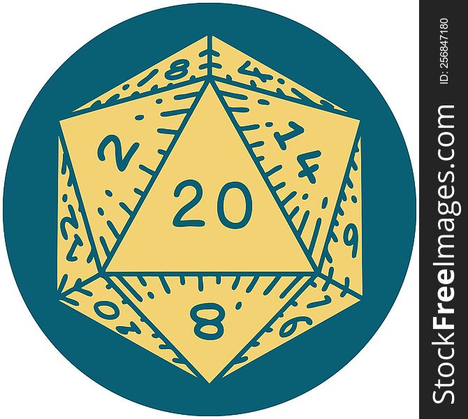 Natural 20 D20 Dice Roll Illustration