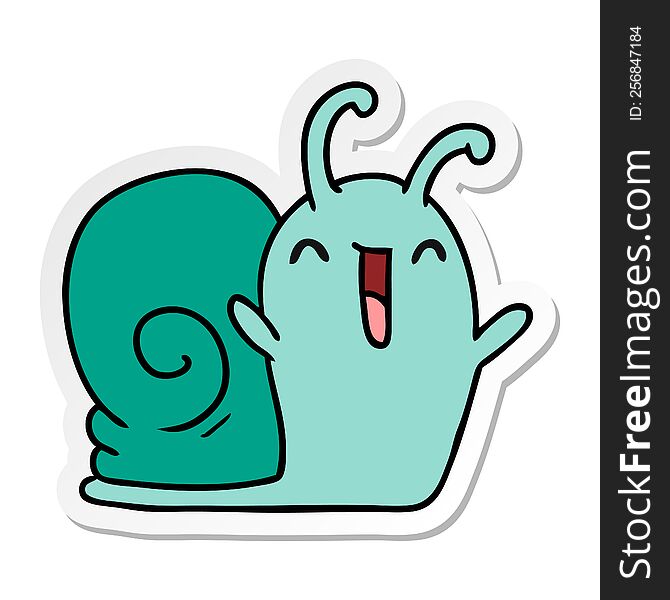 sticker cartoon illustration kawaii happy cute snail. sticker cartoon illustration kawaii happy cute snail