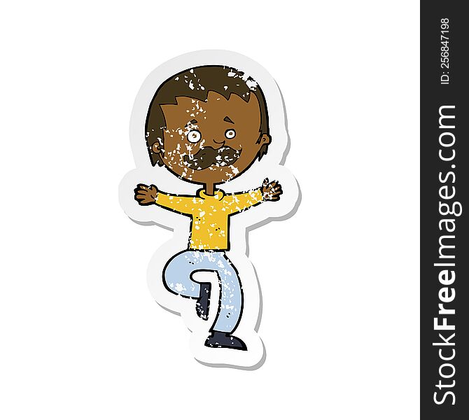 Retro Distressed Sticker Of A Cartoon Dancing Man With Mustache