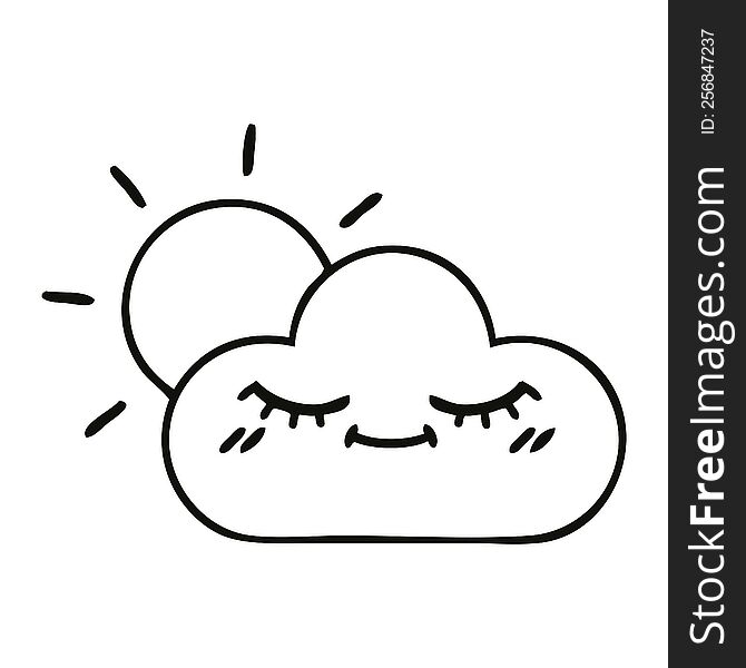 Line Drawing Cartoon Sunshine And Cloud