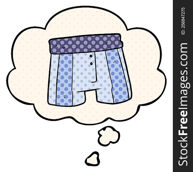 cartoon boxer shorts with thought bubble in comic book style