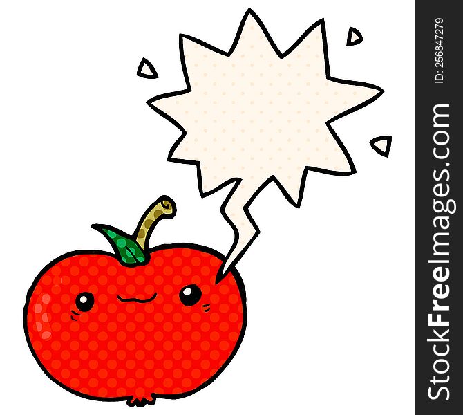 cartoon apple with speech bubble in comic book style