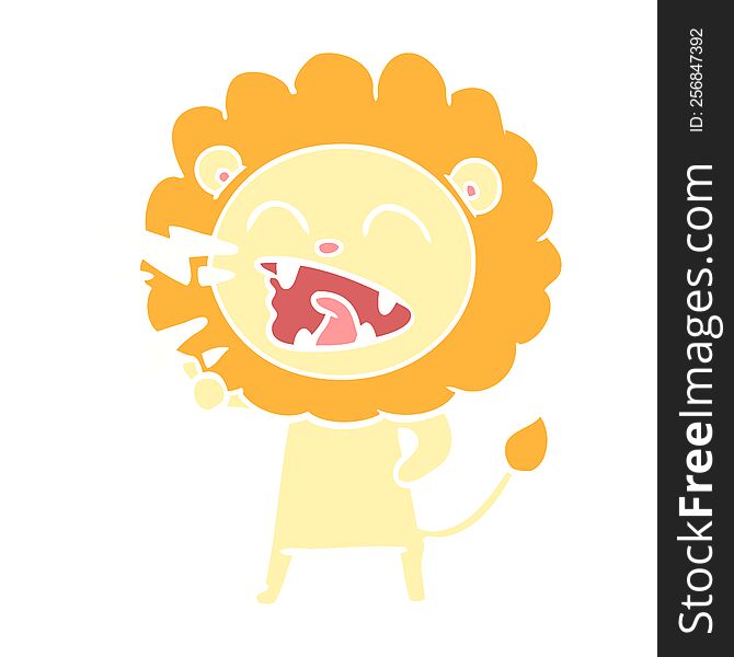 Flat Color Style Cartoon Roaring Lion