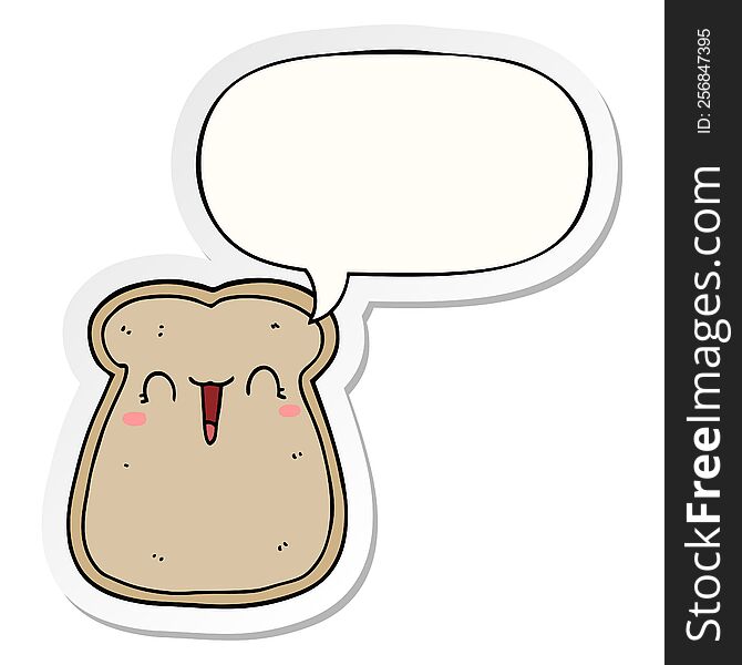 Cute Cartoon Slice Of Toast And Speech Bubble Sticker