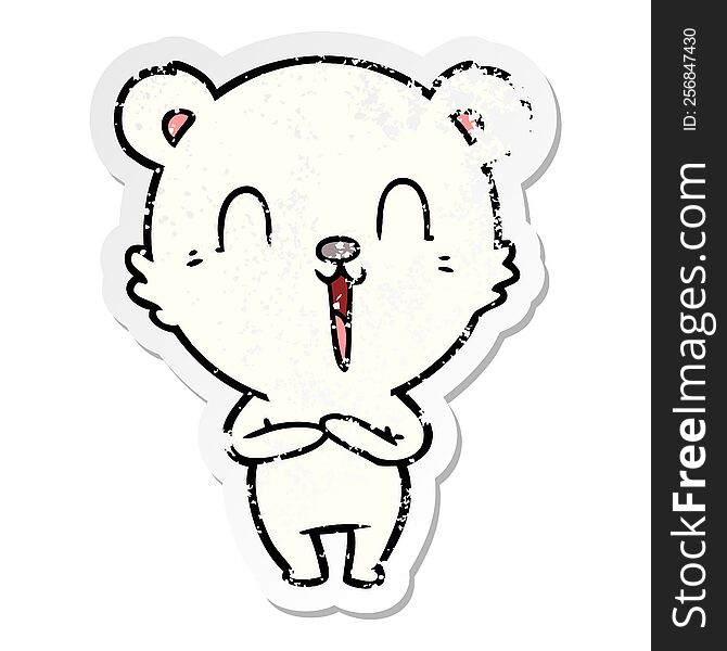 distressed sticker of a happy cartoon polar bear