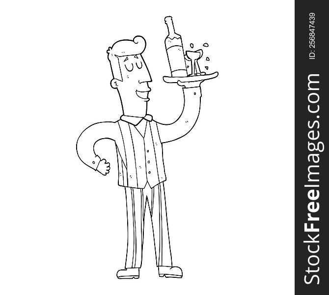 Black And White Cartoon Waiter