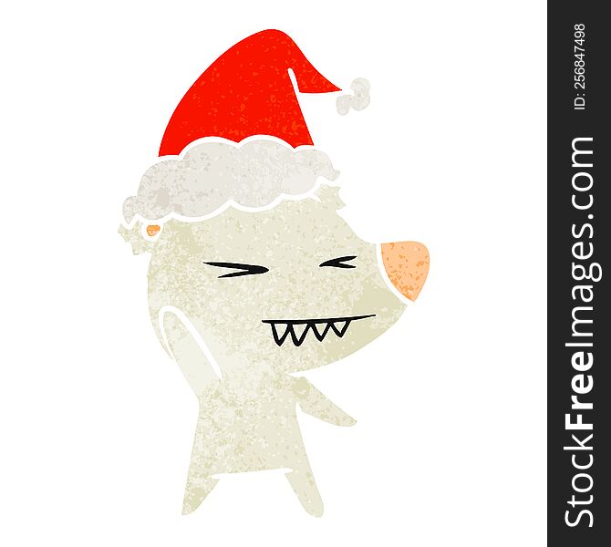 Angry Polar Bear Retro Cartoon Of A Wearing Santa Hat