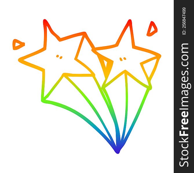 Rainbow Gradient Line Drawing Cartoon Shooting Stars