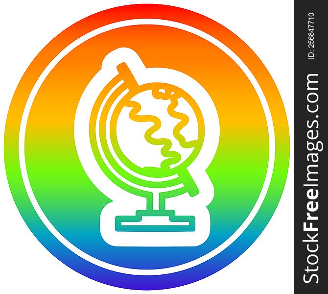 globe map circular icon with rainbow gradient finish. globe map circular icon with rainbow gradient finish