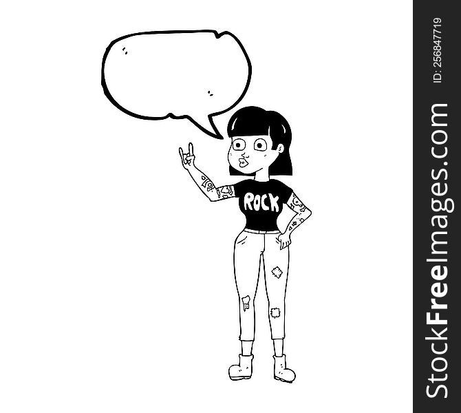 freehand drawn speech bubble cartoon rock girl