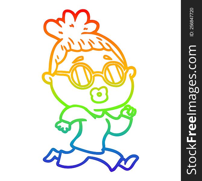 Rainbow Gradient Line Drawing Cartoon Woman Wearing Spectacles
