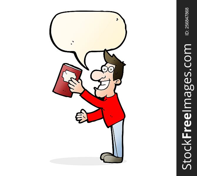 Cartoon Man With Book With Speech Bubble