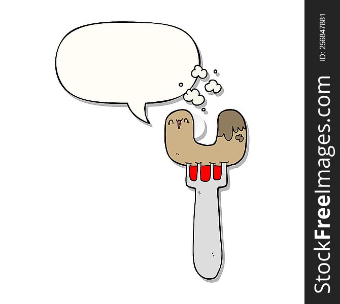 Cartoon Sausage On Fork And Speech Bubble Sticker
