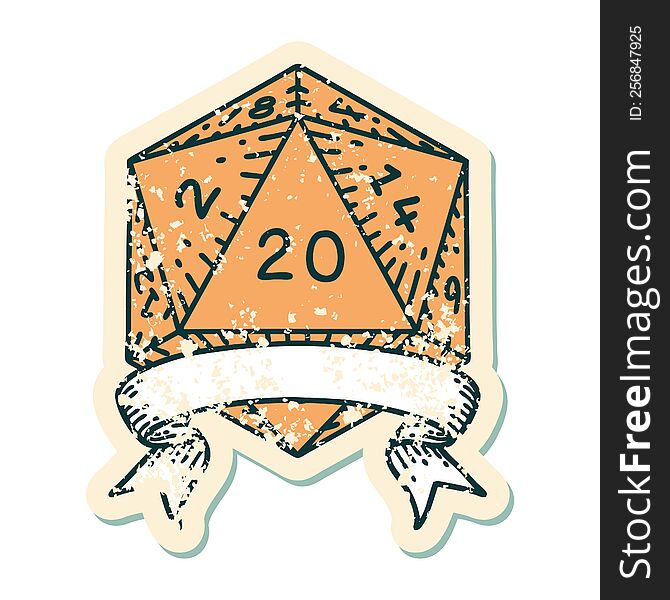 natural 20 critical hit D20 dice roll illustration