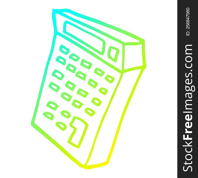 cold gradient line drawing of a cartoon calculator