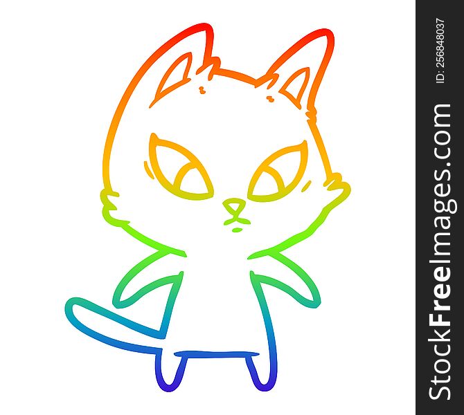 Rainbow Gradient Line Drawing Confused Cartoon Cat