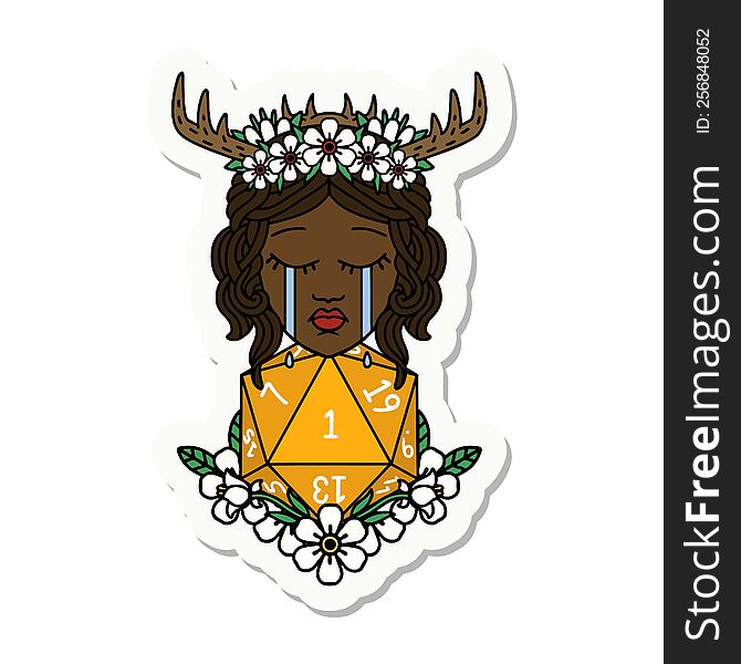 Crying Human Druid With Natural One D20 Roll Sticker