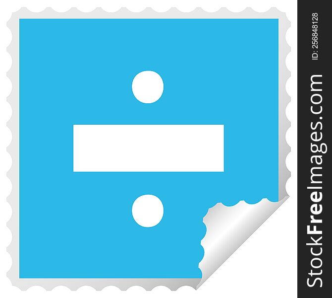 square peeling sticker cartoon of a division symbol