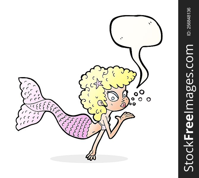 cartoon mermaid blowing kiss with speech bubble