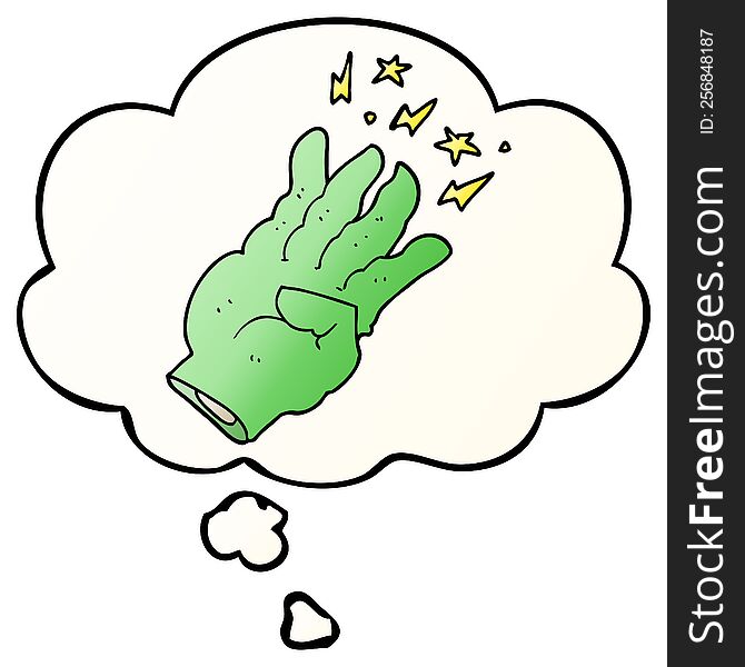 Cartoon Spooky Magic Hand And Thought Bubble In Smooth Gradient Style