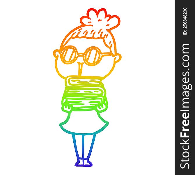 Rainbow Gradient Line Drawing Cartoon Woman Wearing Spectacles