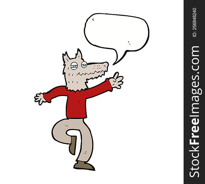 Cartoon Happy Wolf Man With Speech Bubble