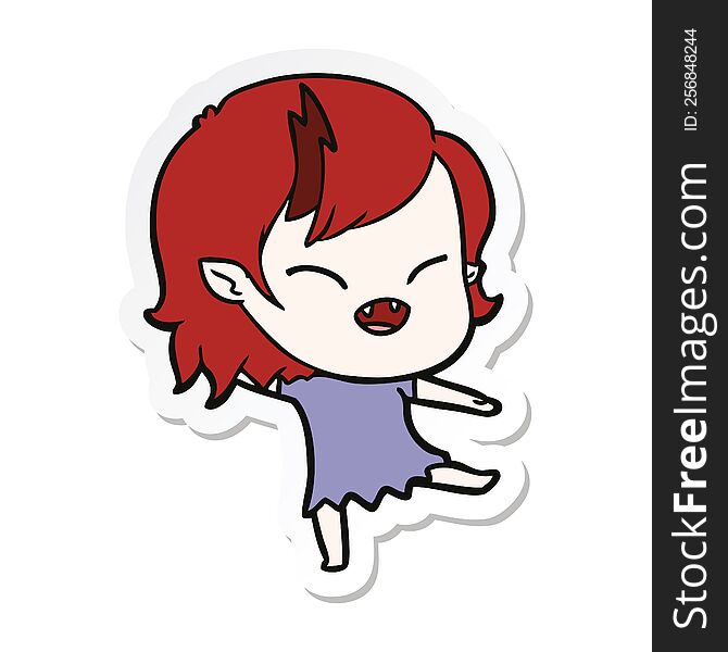 sticker of a cartoon laughing vampire girl