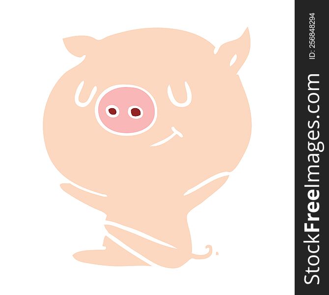 Happy Flat Color Style Cartoon Pig