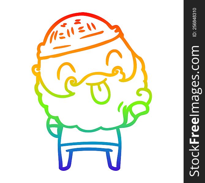 Rainbow Gradient Line Drawing Man With Beard Sticking Out Tongue