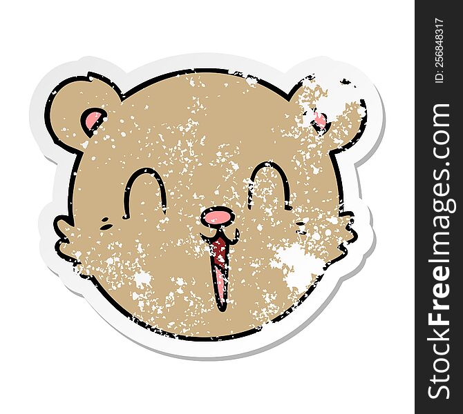 distressed sticker of a cute cartoon teddy bear face
