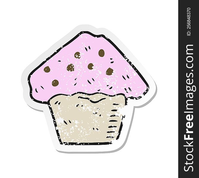 retro distressed sticker of a cartoon strawberry muffin