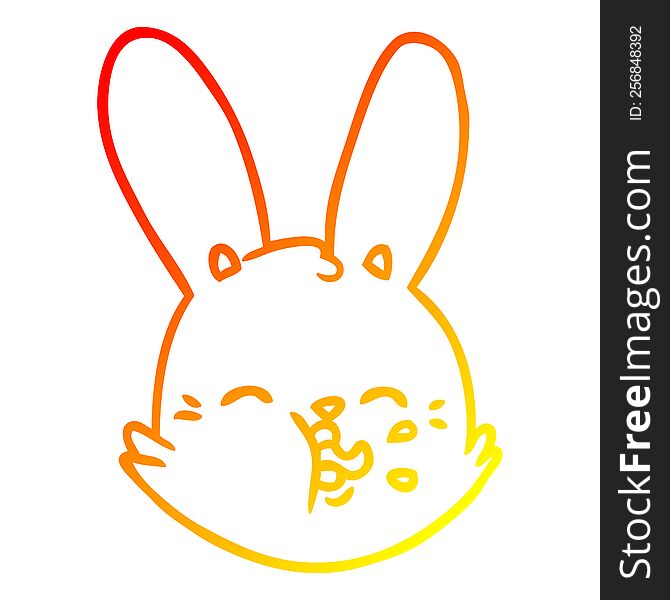 warm gradient line drawing of a cartoon funny rabbit face