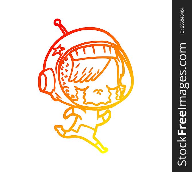 warm gradient line drawing of a cartoon crying astronaut girl