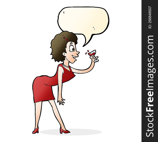 cartoon woman with drink with speech bubble