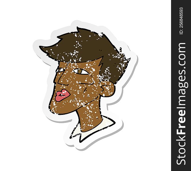 Retro Distressed Sticker Of A Cartoon Male Model Guy