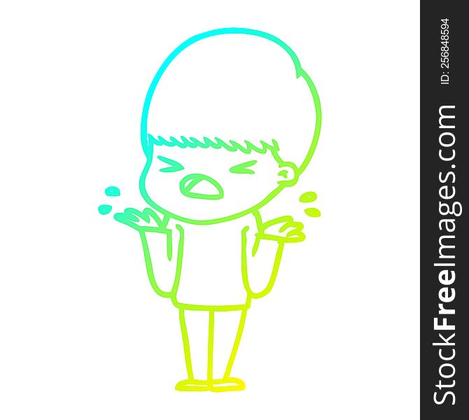 cold gradient line drawing of a cartoon stressed man