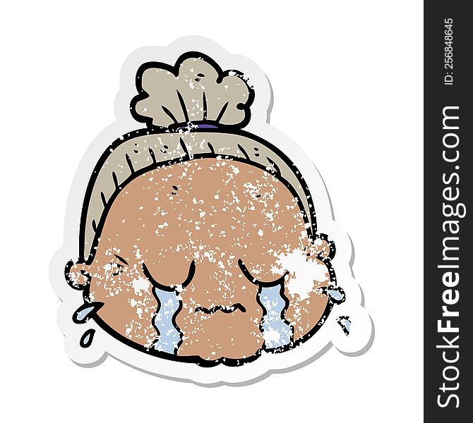 distressed sticker of a cartoon old lady