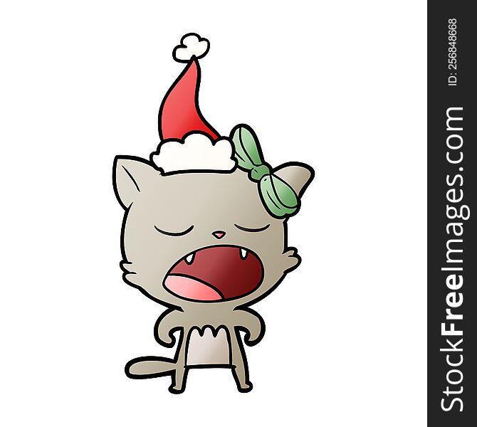 Gradient Cartoon Of A Cat Meowing Wearing Santa Hat