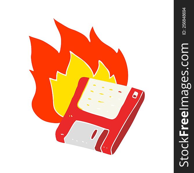 flat color illustration of old computer disk burning. flat color illustration of old computer disk burning