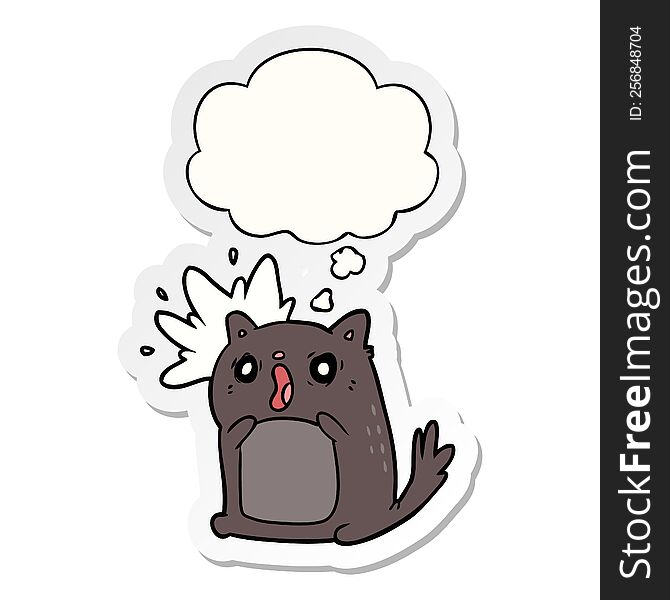Cartoon Shocked Cat And Thought Bubble As A Printed Sticker