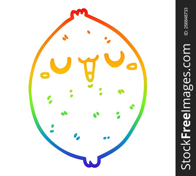 Rainbow Gradient Line Drawing Cartoon Happy Lemon