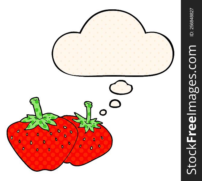Cartoon Strawberry And Thought Bubble In Comic Book Style