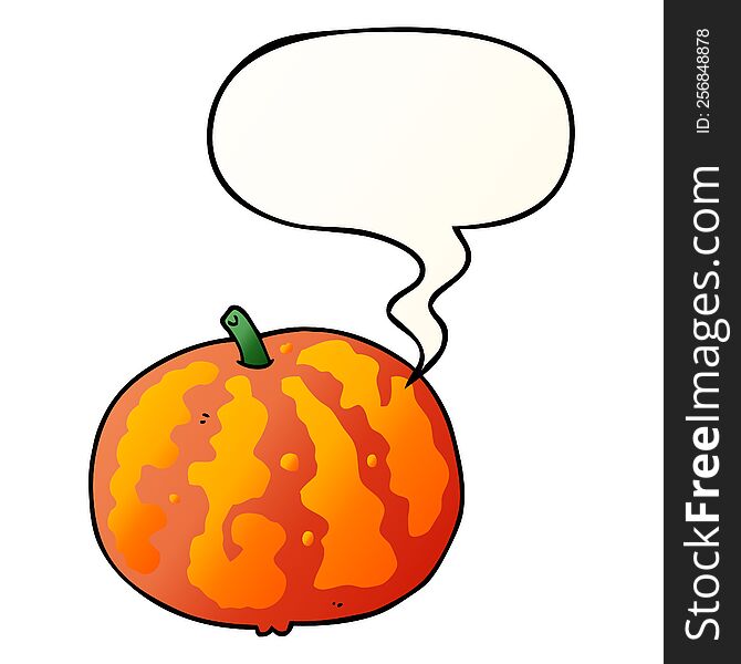 cartoon melon with speech bubble in smooth gradient style