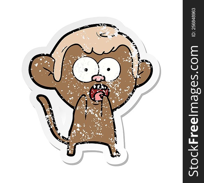 Distressed Sticker Of A Cartoon Shocked Monkey