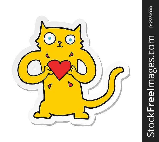 Sticker Of A Cartoon Cat With Love Heart