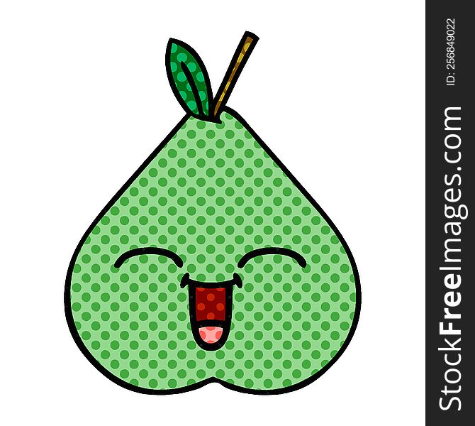 comic book style cartoon of a green pear