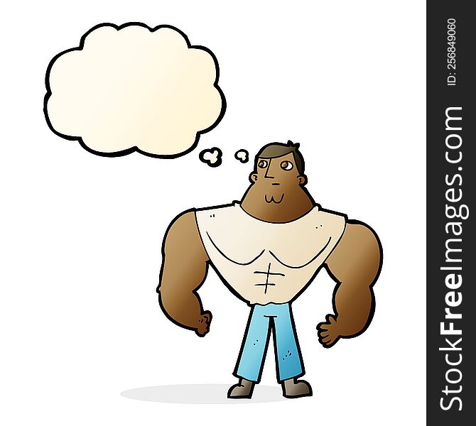 cartoon body builder with thought bubble