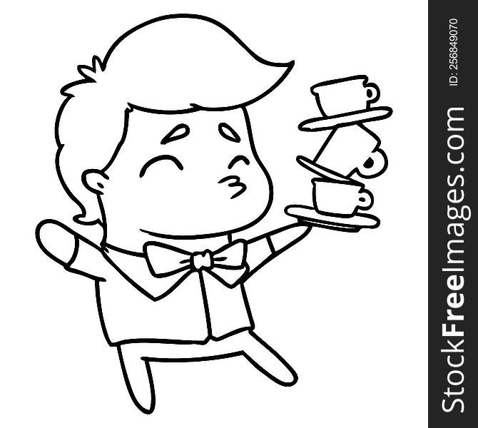Line Drawing Of A Kawaii Cute Waiter