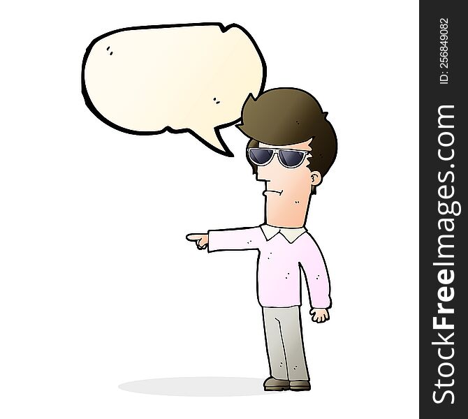 Cartoon Man In Glasses Pointing With Speech Bubble